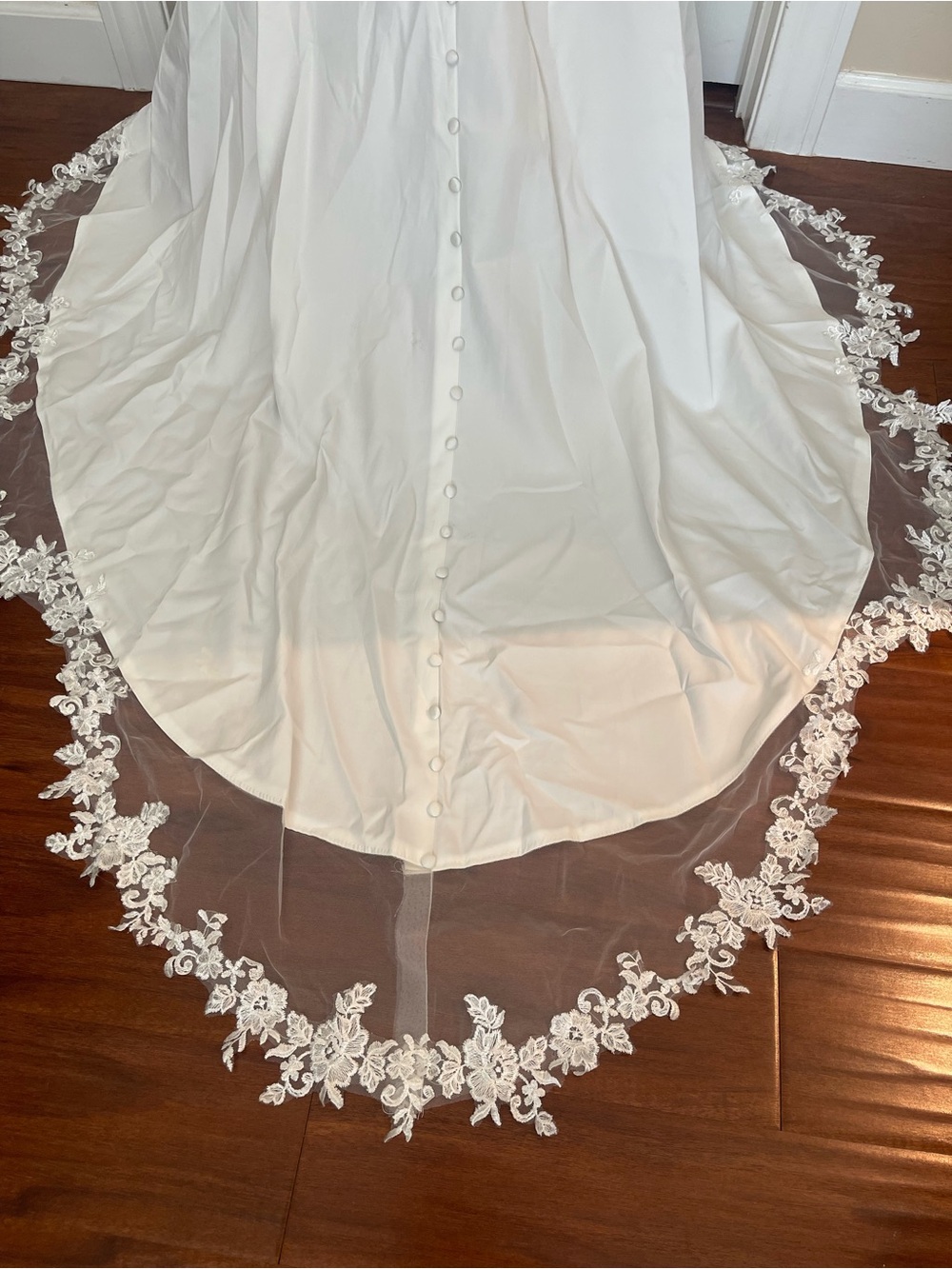 Lace Appliqué A-Line Wedding Gown in Ivory - Picture 4 of 12